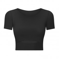 New Slim Running Fitness Women Rib Crop Size Short Shirt Sleeve Clothes Cotton Yoga-Green