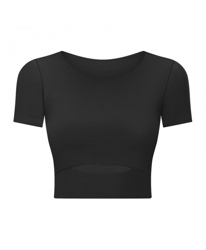 New Slim Running Fitness Women Rib Crop Size Short Shirt Sleeve Clothes Cotton Yoga-Green