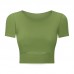 New Slim Running Fitness Women Rib Crop Size Short Shirt Sleeve Clothes Cotton Yoga-Green