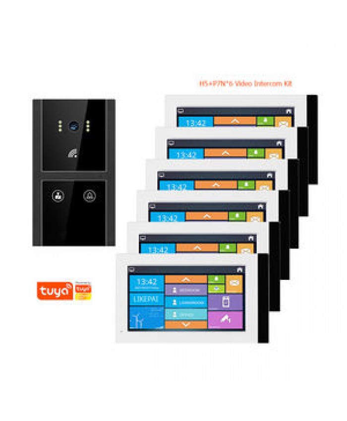 H5+P7N*6 Villa Smart IP Intercom System Tuya Video Door Phone With 6 sets 7 inch screen linkage unlock Kit